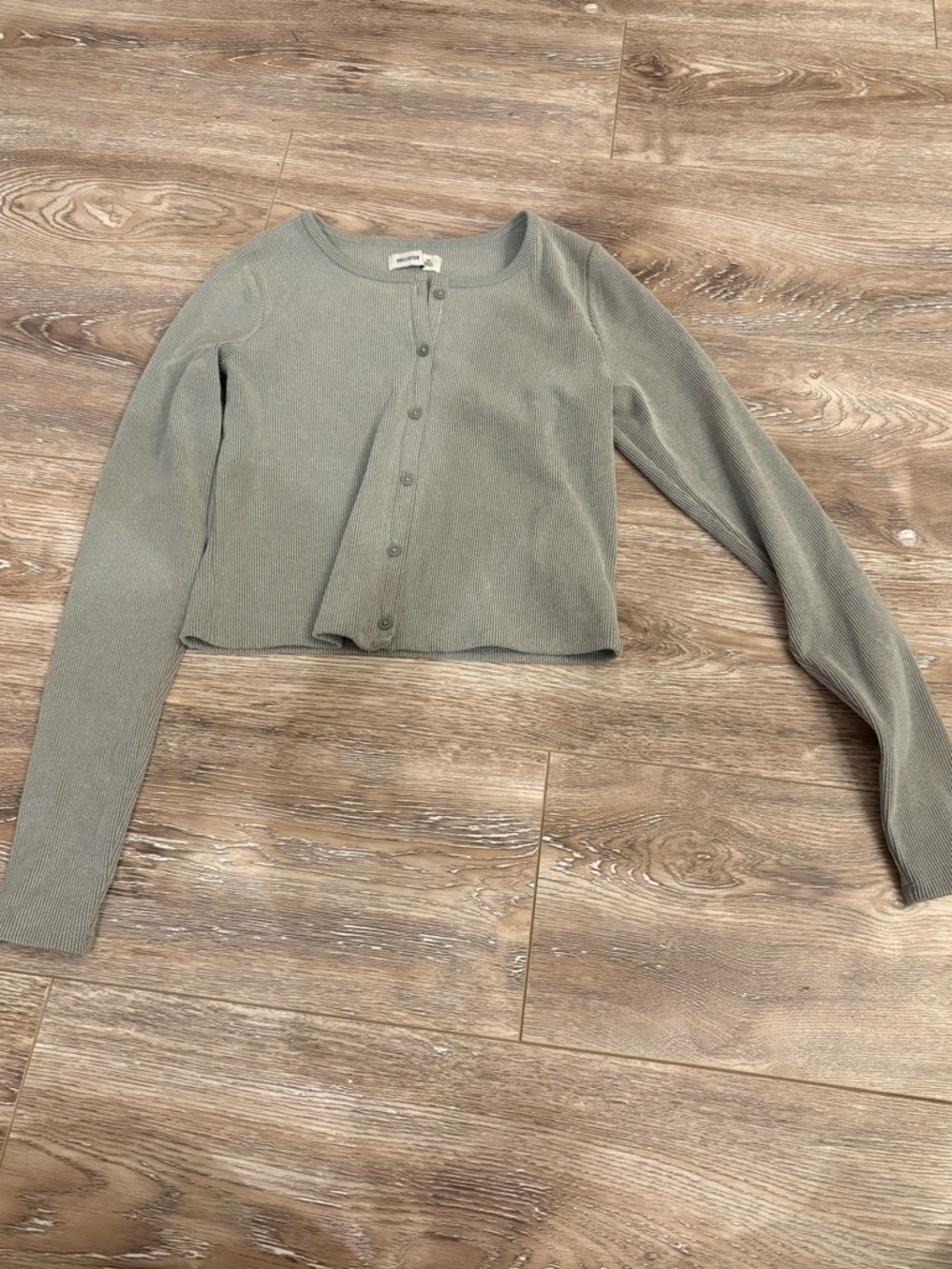 Hollister Light Sage Ribbed Button-Front Crop Cardigan - Women